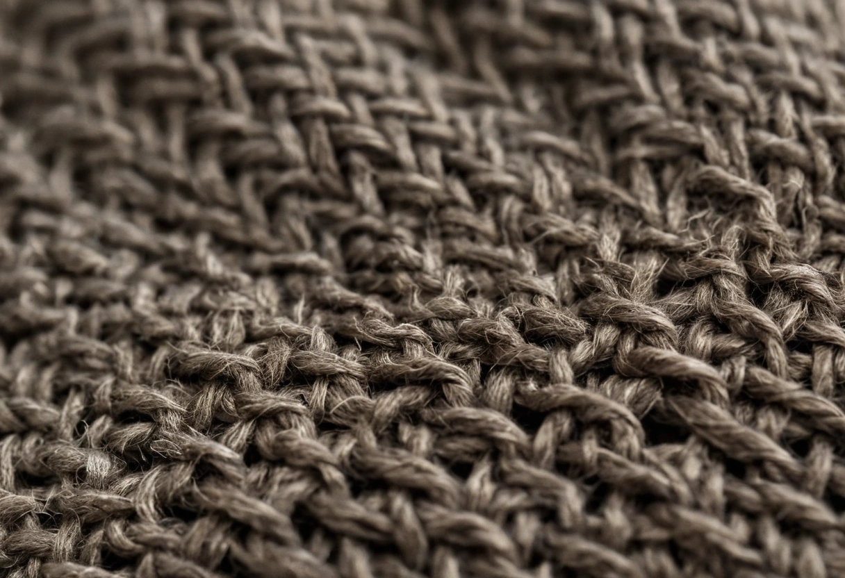 Macro view of hand-dyed linen showing knots, uneven dye uptake, visible stitching and an asymmetrical finished edge